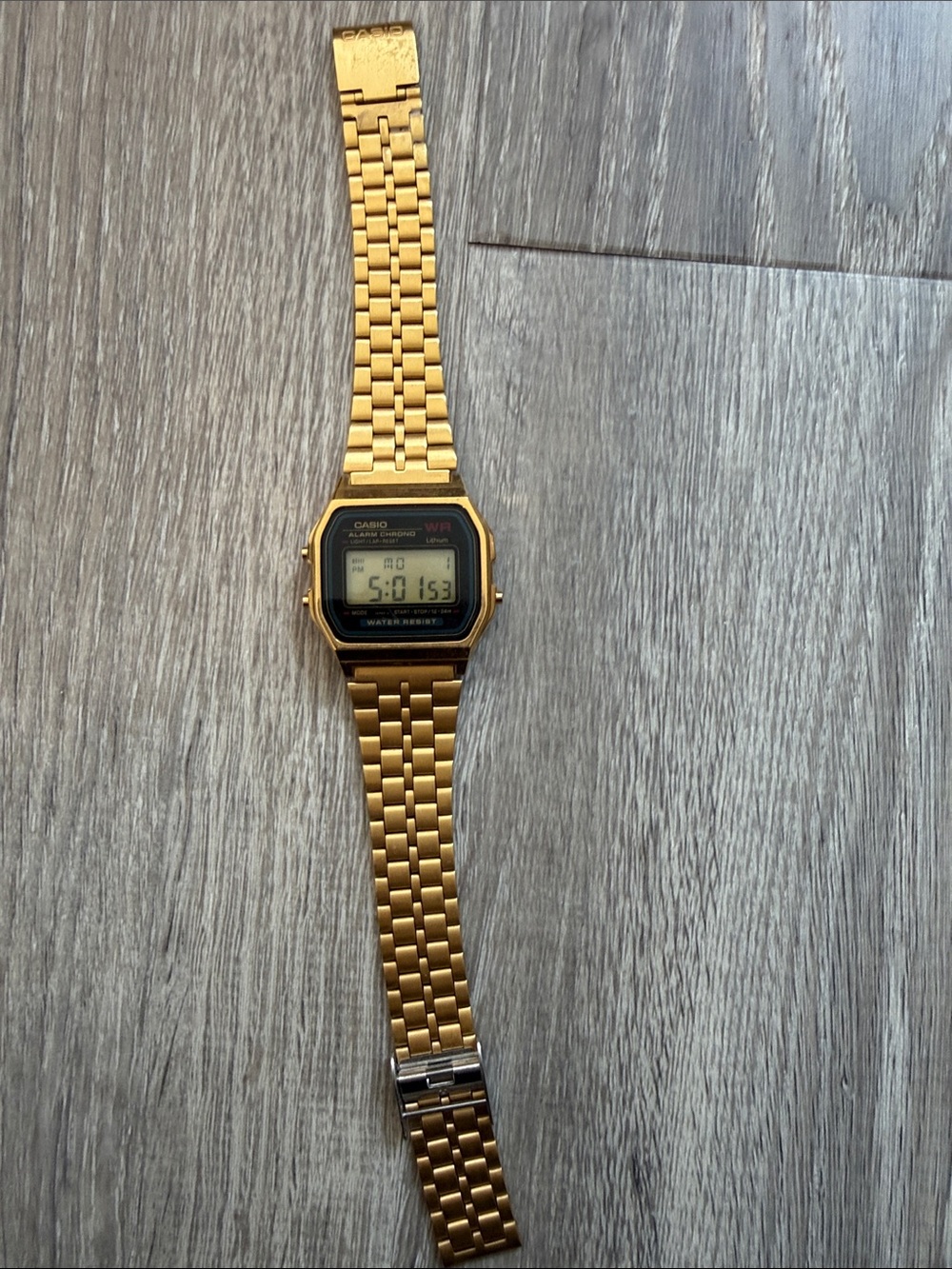 Casio Gold Digital Bracelet Watch with Black Accent